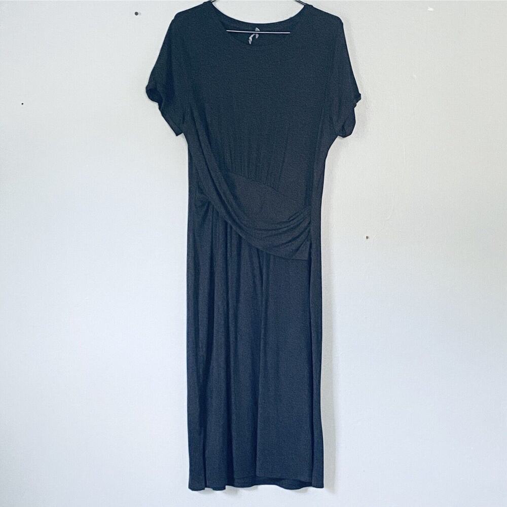 By Anthropologie Dress Large Charcoal Gray Drape Front Stretch Jersey Knit